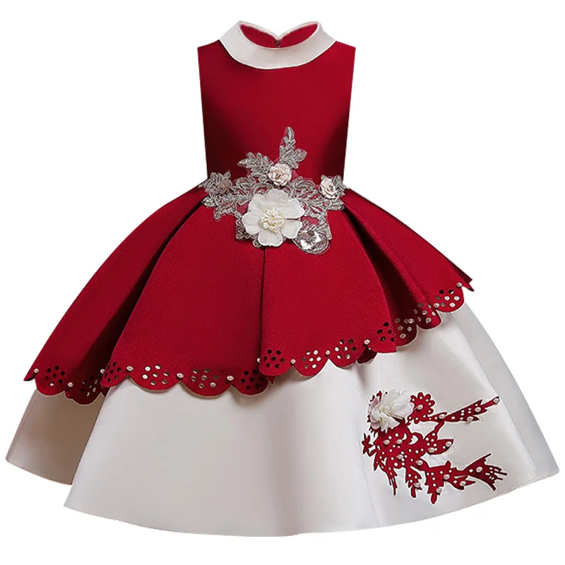 Пышное Платье-пачка с оборками для девочек на свадьбу или День рождения; платье для девочек с вышивкой в китайском стиле; Детские праздничные платья для девочек; одежда для маленьких девочек