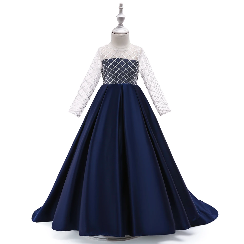 Petit Camelia/Коллекция года, детское платье вечерние платья с бантом и круглым вырезом для девочек элегантное вечернее платье для девочек на свадьбу, день рождения, детские платья От 4 до 9 лет - Цвет: Navy blue