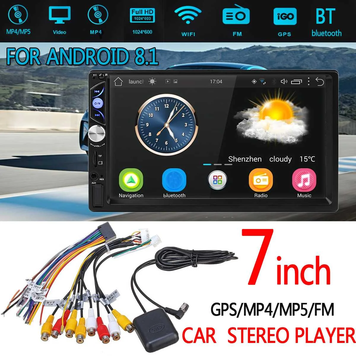 

7inch 2 DIN For Android 8.1 Car Stereo Radio Multimedia Player 1G+16G with Touchable Screen WIFI bluetooth Player GPS/MP4/MP5/FM