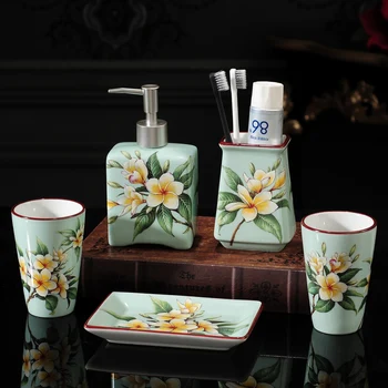 

Crack Bathroom Set Ceramic Flower Lotion Dispenser Toothbrush Holder Soap Dish Washing Mug Tray Toilet Supplies