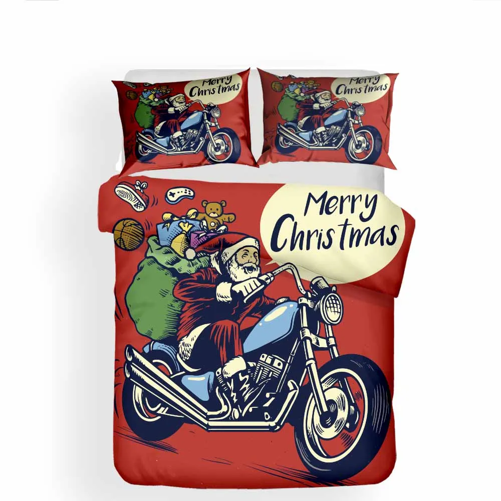 

Santa Claus Riding a Motor Duvet Cover Pillow Case Christmas Home Textile Quilt Bedding Set Double King Size Kids Comforter Sets