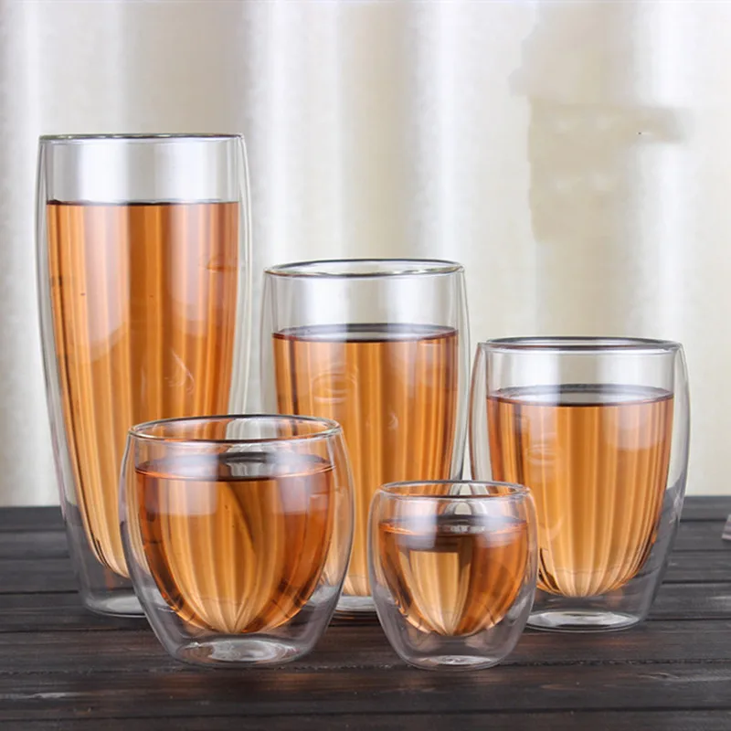 Двухслойная стеклянная чашка Термостойкое изолированное стекло для кофе чая