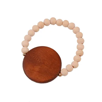 

Rainbery White 8mm Wood Beads Bracelet Big Disc Monogram Elasticity Bracelets For Women Men Bead Bracelet Wooden Jewelry