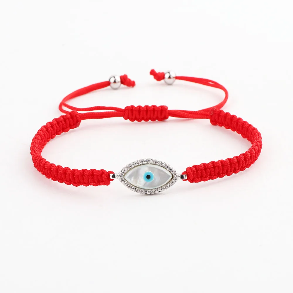 JARAVVI New Fashion Cute Design CZ Mirco Pave Shell Eye Hand Heart Charm Woven Red Cord Macrame Bracelet Men Women - Image 3