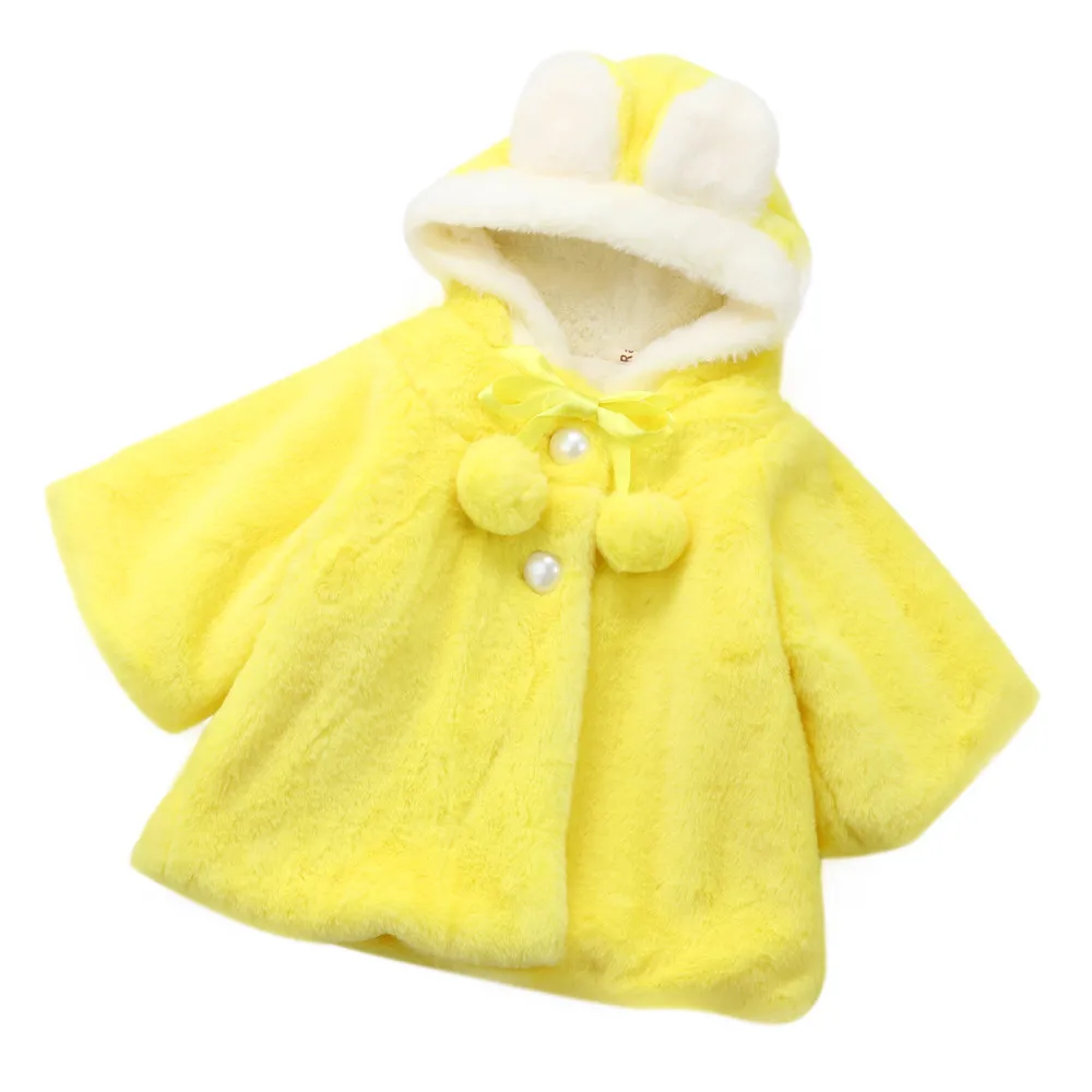Пальто для новорожденных девочек; пальто с кроликом для маленьких девочек; детская куртка с капюшоном; Детское пальто с героями мультфильмов; детская хлопковая куртка; зимнее пальто - Цвет: Yellow