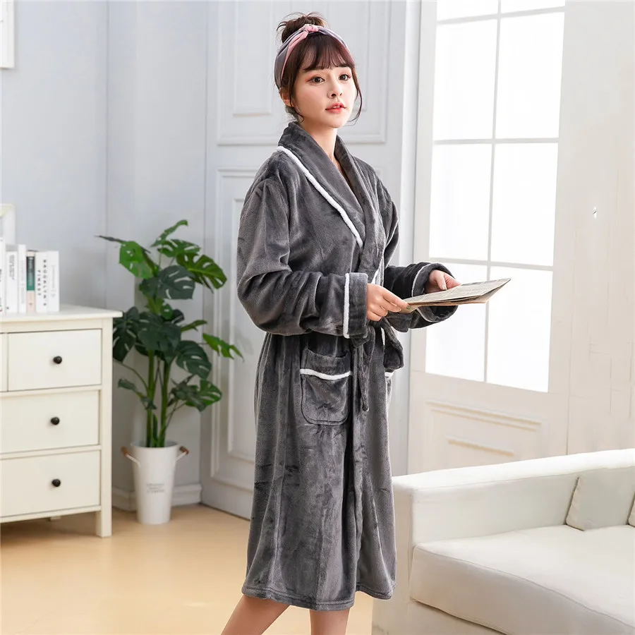 Халат с v-образным вырезом и длинным рукавом, одежда для сна, женская теплая зимняя новая повседневная домашняя одежда с поясом и карманом, свободное кимоно, халат, ночная рубашка