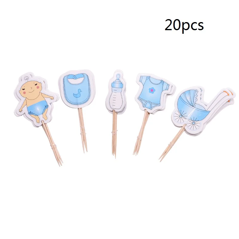 20p blue cake topper Детский душ девочка или мальчик пол раскрыть баннер воздушные шары одноразовые набор столовых приборов для детей день рождения украшения принадлежности - Цвет: 20p blue cake topper