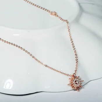 

18K Rose Gold Flower Lab Diamond Pendant Real 925 Sterling Silver Party Wedding Pendants Chain Necklace For Women Charm Jewelry
