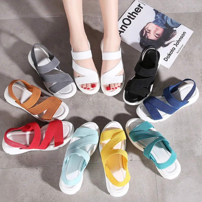 Сандалии PINSEN женские на танкетке удобные босоножки плоской подошве без застежки