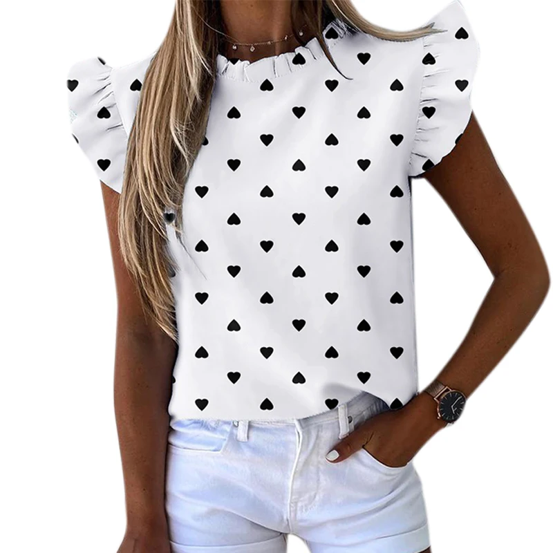 

Vicabo Womens Blouses Summer Ruffles Sleeves Pineapple Dot Striped Print Shirts 2020 New O Neck Female Tops Woman Blouse