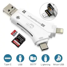 4 em 1 telefone multifunction/micro usb/usb tipo-c/usb sd otg leitor de cartão para iphone ipad mac & android sd & micro sd câmera