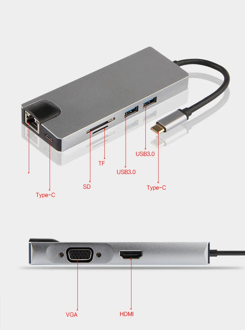 Ajiuyu USB C концентратор type-C адаптер док-станция Thunderbolt 3 мульти порт HDMI VGA USB RJ45 Gigabit Ethernet сплиттер для MateBook Pro Air