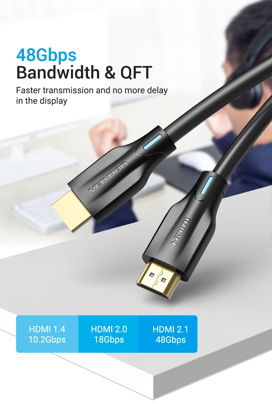 Кабель Vention HDMI 2,1 8 k@ 60Hz высокоскоростной 48 Гбит/с HDMI кабель для Apple tv PS4 мультимедийный интерфейсный кабель высокой четкости HDMI 3 м