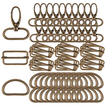 

60Pcs 32mm Metal D Rings for Gags Swivel Snap Hooks Tri-Glide Buckles for Handbag Hardware (Bronze)
