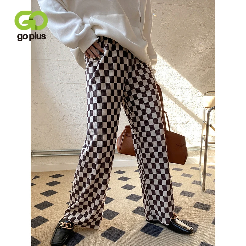 GOPLUS Pants Vintage Checkerboard Wide 