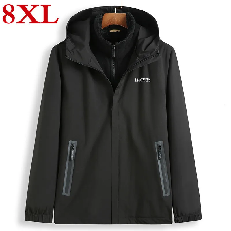 

Plus size 8XL Winter Jacket Men 2 in 1 Parka Thermal Coats Outwear Thick Warm Patchwork Fleece Hooded Jacket Windproof Overcoat