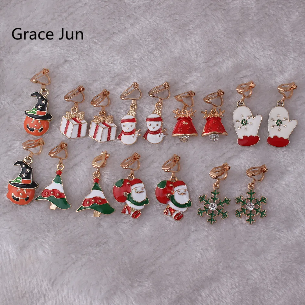 Бренд Grace Jun, Новое поступление, Рождественская серия, колокольчик, Подарочная коробка, гирлянда, олень, клипсы, серьги, без проколов, для женщин, девушек, клипсы для ушей