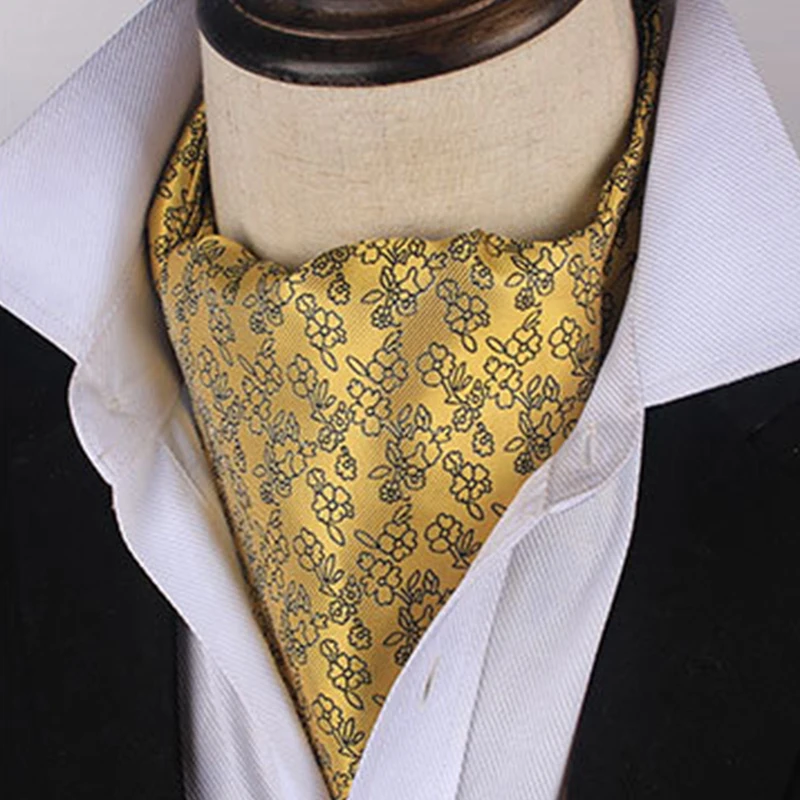 Men's Classic Paisley Ascot Red Yellow Floral Cravat Vintage Ascot For Men Wedding Business Fashion Party Neckwear Gift Neckties
