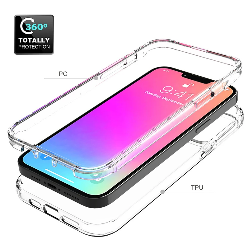 Full Body Double Clear Phone Case For iPhone 16 15 12 13 14 Pro