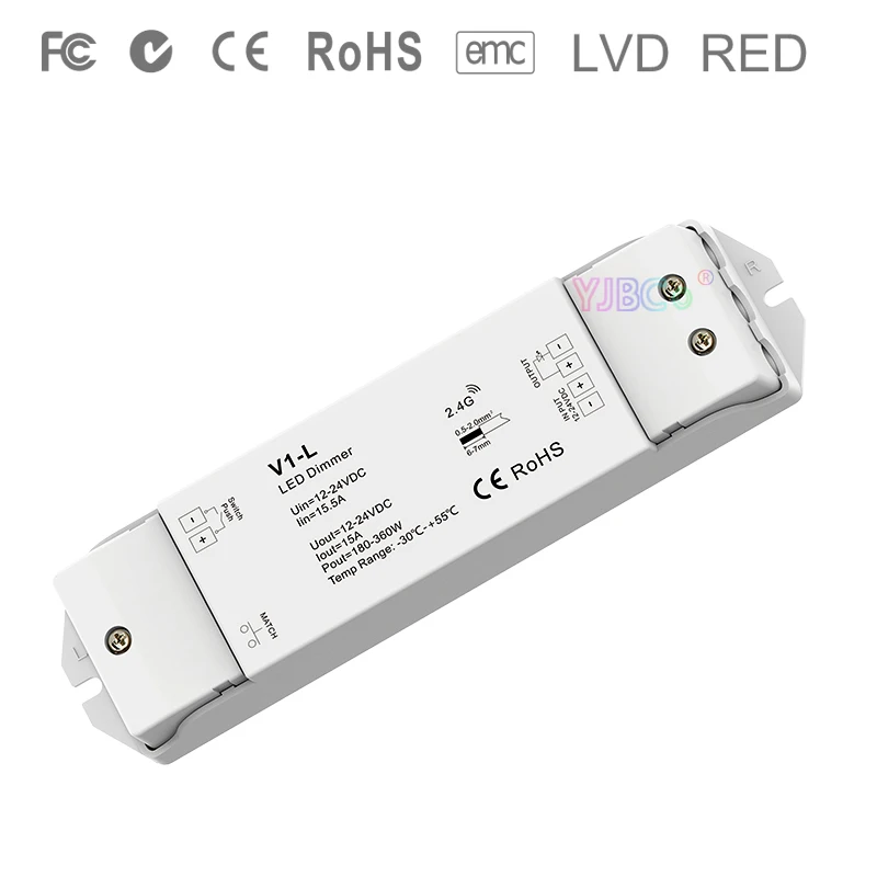 

V1-L DC12V-24V 1CH*15A Constant voltage led dimming Controller Push Dim dimmer for single color 5050 3528 SMD led strip light