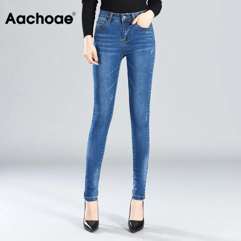 Женские джинсы-карандаш, модные обтягивающие джинсы с высокой талией, ретро длинные штаны, одноцветные Эластичные Обтягивающие женские джинсовые брюки с карманами