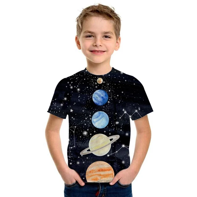 Camiseta con estampado 3D de universo y sistema Solar para niños y niñas, camisa informal Harajuku con estampado de Planeta, sol, Tierra, Venus, Verano 1