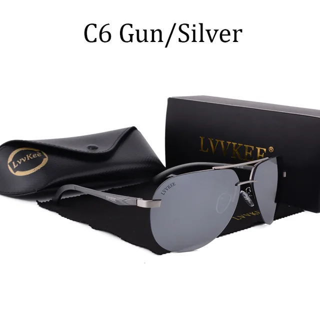 LVVKEE брендовые поляризованные солнцезащитные очки мужские алюминиевые магниевые солнцезащитные очки без оправы для женщин антиvertigo очки с логотипом - Цвет линз: C6 WITH BOX