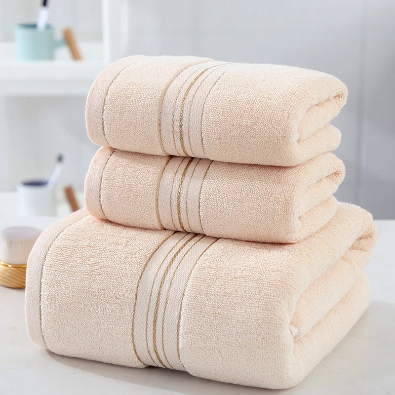 Wide Satin Golden Silken Design Luxury Cotton Towel Set Khaki Big