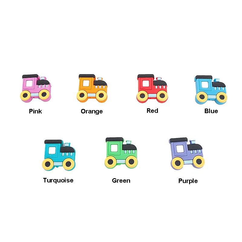 Chenkai 50PCS Silicone Train Teether Beads Baby Nursing Pacifier BPA Free DIY Soothing Pendant Bracelet Necklace Toy Accessories