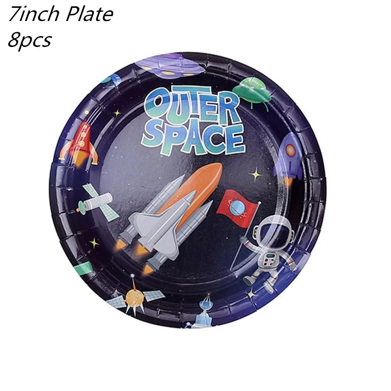 OENY Galaxy Party Decor Disposable Tableware Kits Boy Outer Space Rocket Astronaut Space Themed Kids Birthday Party Decor