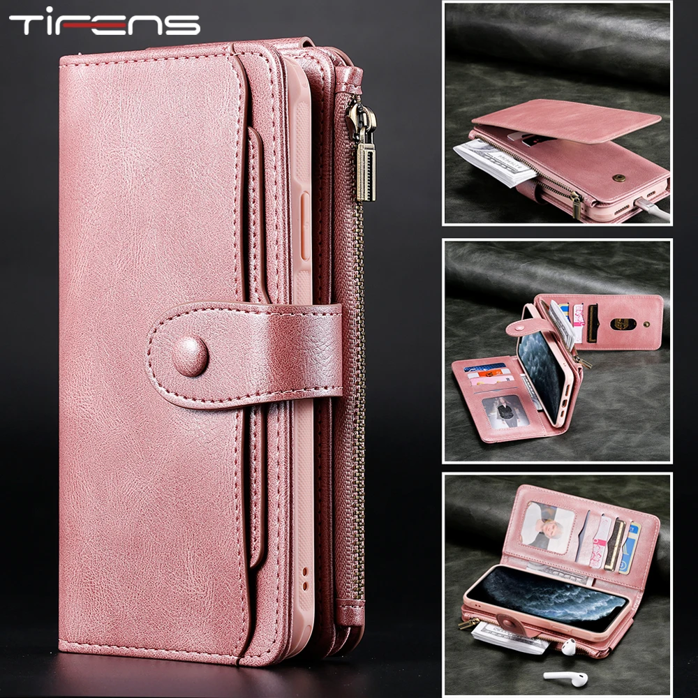 Luxury Leather Flip Card Case For iPhone 12 Mini 11 Pro Max X XS XR 6 6s 7 8 Plus Removable Wallet Car Magnetic Phone Cover Bags