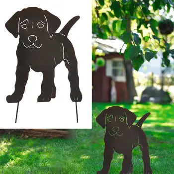 

1pc Decorative Garden Plug-in Decor Rust Puppy Receptacle Stylish Metal Flower Receptacle for Lawn Garden