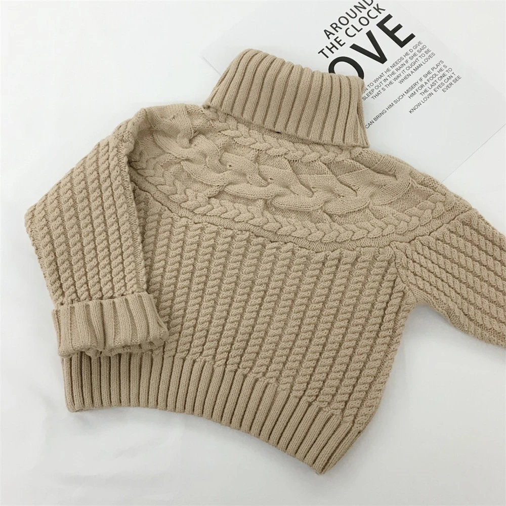 LILGIRL/хлопковый свитер для маленьких девочек; сезон осень; однотонные Повседневные вязаные свитера с высоким воротником; одежда для детей