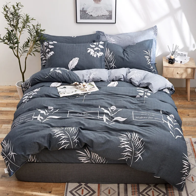 

4Pcs/Set Bedding Set Leaves Flower Bed Set 100%Cotton Semi-Reactive Printing Home Bed Textile Products bedding Set