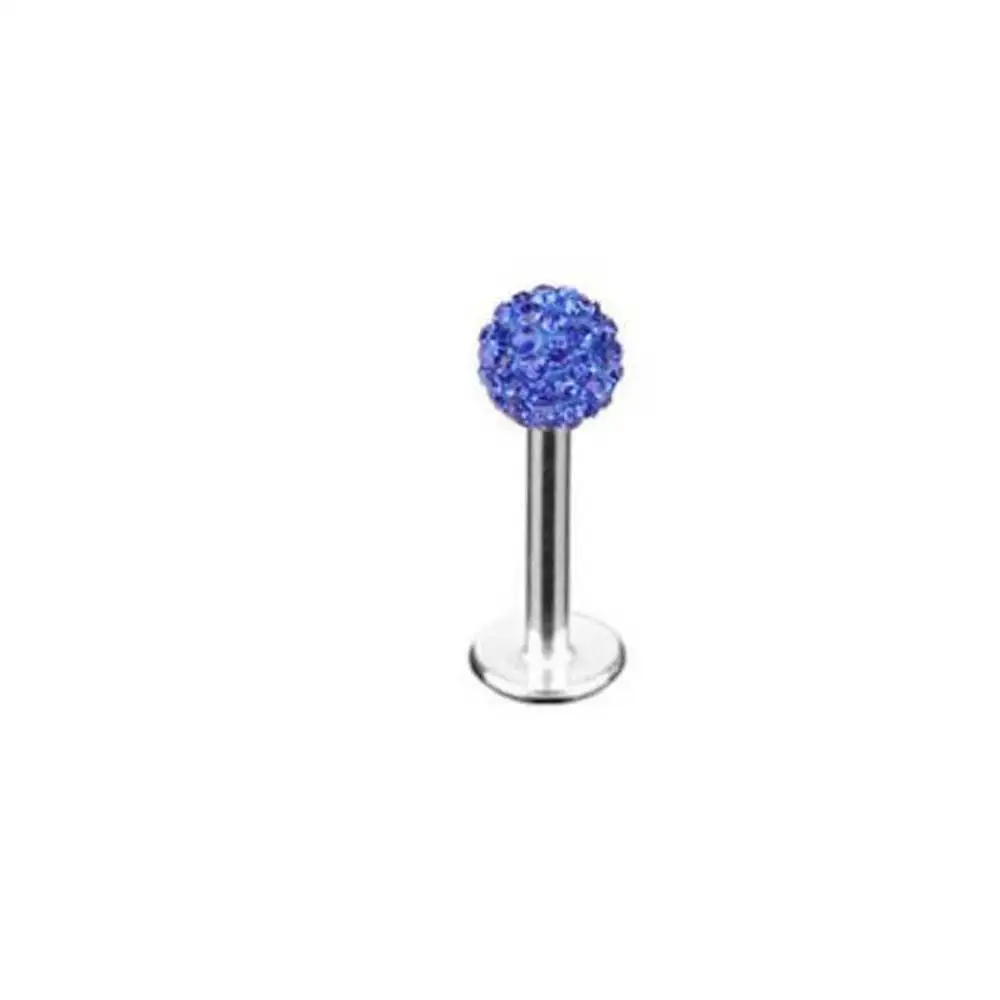 Blue Lip Piercing 1Pair Industrial Bar Crystal Ball Lip Rings Earring Stud Surgical Steel Labret Cartilage Tragus Sexy Body Jewelry - Окраска металла: Blue