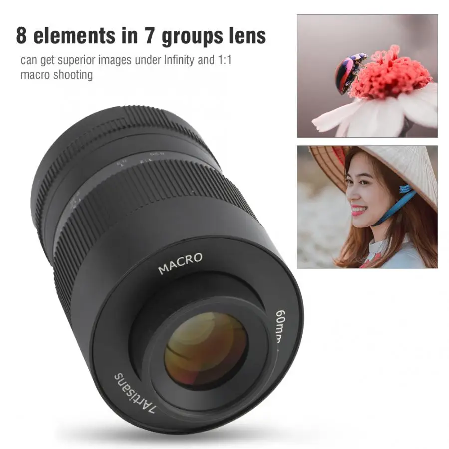 7artisans 60mm f2.8 1:1 Magnification Macro Lens Suitable for Sony E-mount Canon EOS RF Fuji M43 Nikon Z Mount Mirrorless Camera