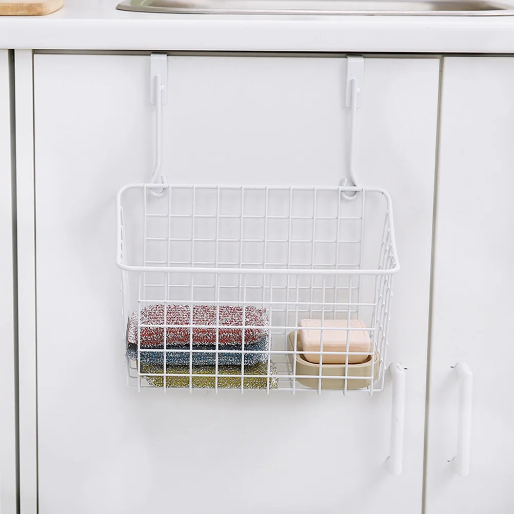Multifunction Cabinet Storage Basket Over Door Hanging Iron Storage Rack Organizer Holder for Kitchen Bathroom Office White