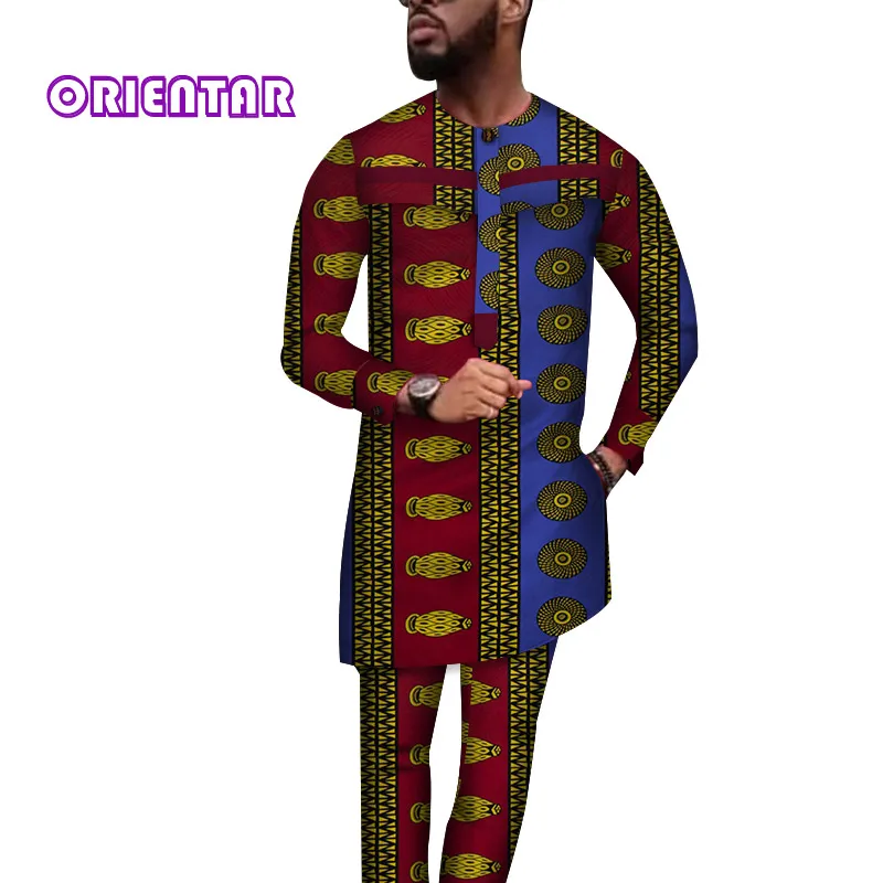 Повседневная мужская африканская одежда топы и штаны Африканский принт длинная рубашка макси платье брюки 2 шт набор для мужчин Дашики WYN586 - Цвет: 13