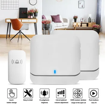 

Wireless Intelligent Waterproof Doorbell LED Night Light Home Call bell US EU UK Plug 1 Doorbell 2 Receiver