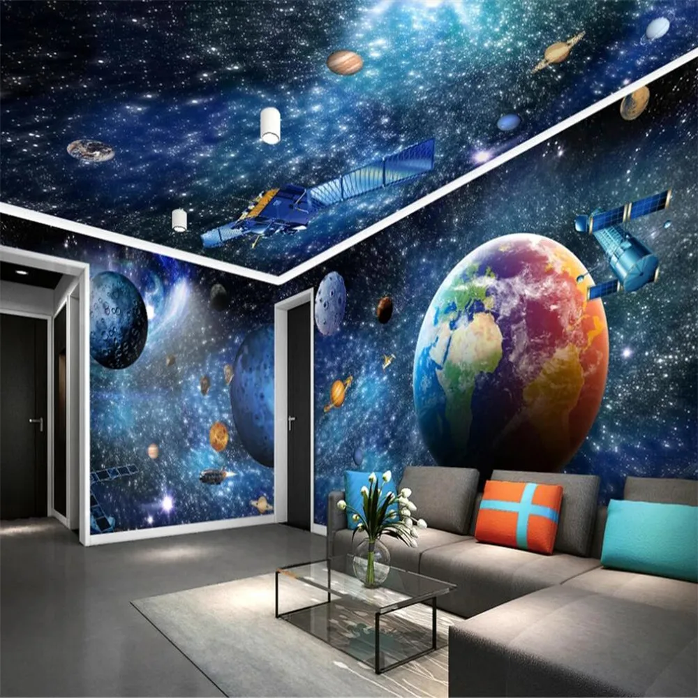3D wallpaper mural universe galaxy earth 3D theme space whole house background wall for living room bedroom decora