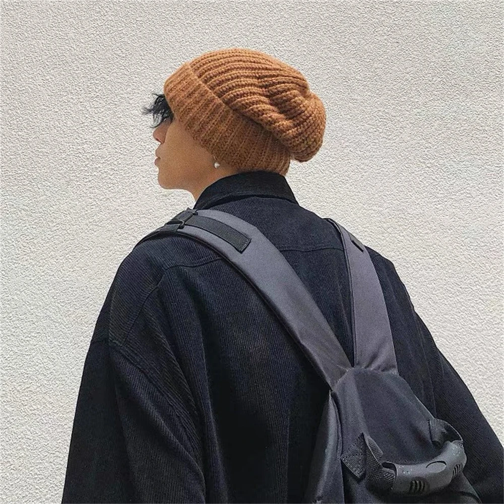 Loose Mohair Knitted Hat Lazy Big Head Circumference Woolen Hat Autumn and Winter Large Version Ear Protection Thick Woolen Hat 