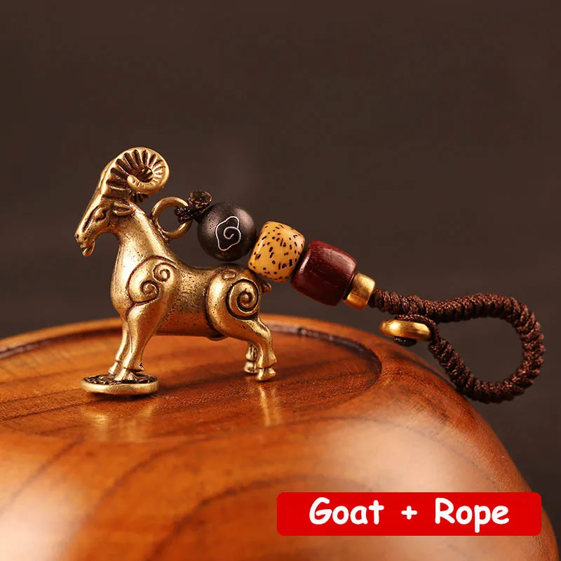 Sheep Rope Ретро Зодиак из латуни, животные, статуя крыс, брелок, кольца, подвески, металл, медь, лошадь, бык, змея, дракон, обезьянья, овца, автомобильный брелок - Цвет: Sheep Rope