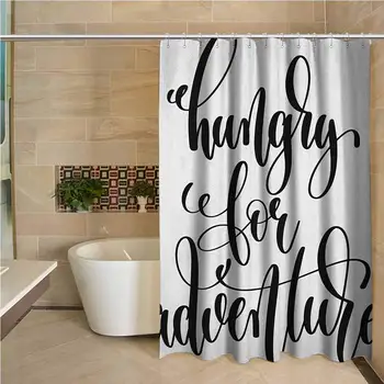 

Adventure Waterproof and Colorful Shower Curtain Monochrome Quote Hungry for Adventure Journey Challenge Hand Written Letters
