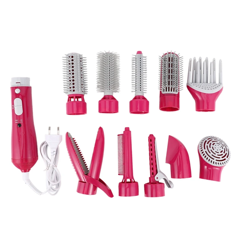 

Comb Electric 10 in 1 Multi-Function Hair Curler Styling Tool Stick Dryer Set Curling Pliers-rose Red EU Plug