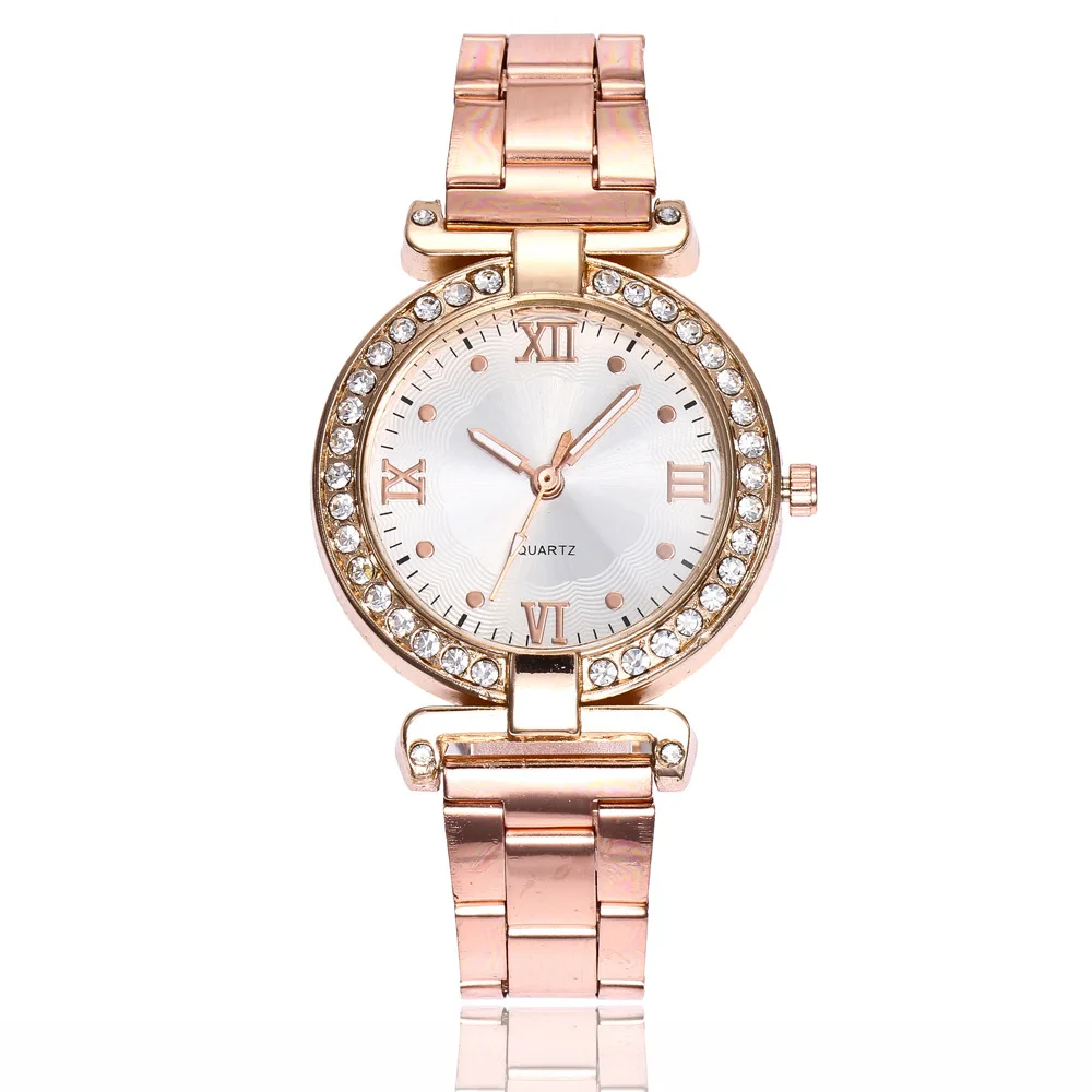Rose Gold Роскошные женские часы с кристаллами, Золотой Бренд, браслет из нержавеющей стали, аналоговые кварцевые наручные часы, нарядные часы, Relogio Feminino - Цвет: Rose Gold