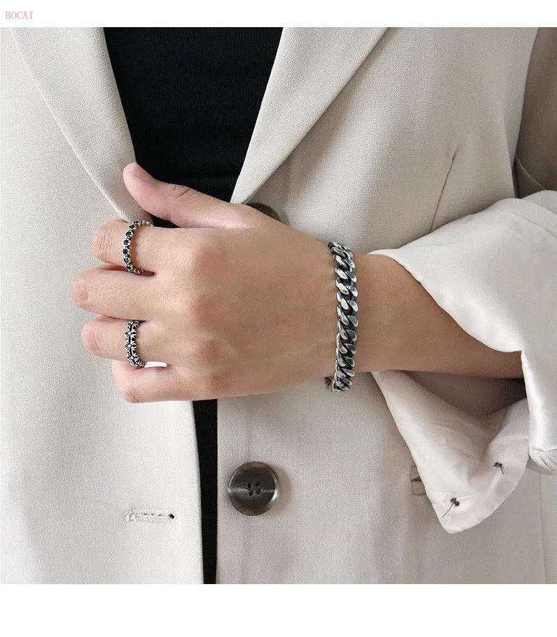 Модные ювелирные изделия, браслет из стерлингового серебра S925 пробы, простой ретро стиль, мужские браслеты на цепочке для мужчин и влюбленных