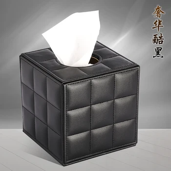 

Black leather roll round tissue box toilet household living room European simple napkin storage paper crafts art wet wipes box