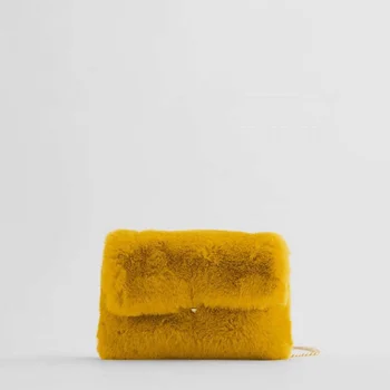 

2020 Autumn Winter Brand Women Yellow Faux Fur Day Clutches Bags