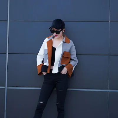 

Double-Sided Cashmere Coat Women 2020 Autumn Elegant Short Wool Coats Female Patchwork Jacket chaquetas invierno mujer LX226