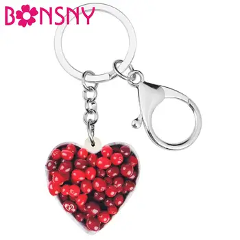 

Bonsny Acrylic Cranberry Fruit Heart Shape Key Chains Key Ring Car Purse Bag Decorations Keychains For Women Girl Gift Accessory